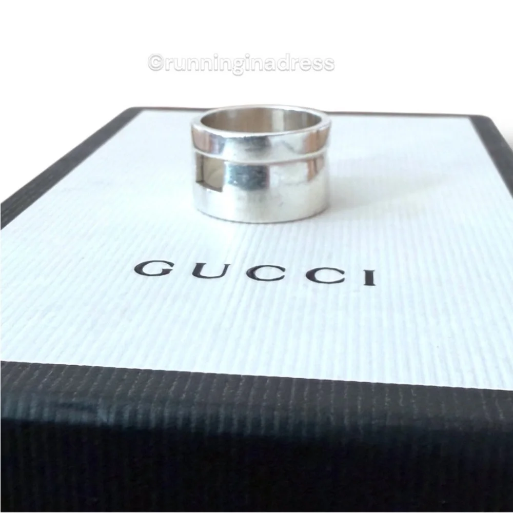 Vintage Gucci Tom Ford Era Geometric G Wide 925 Sterling Silver Ring 8.5 Y2K